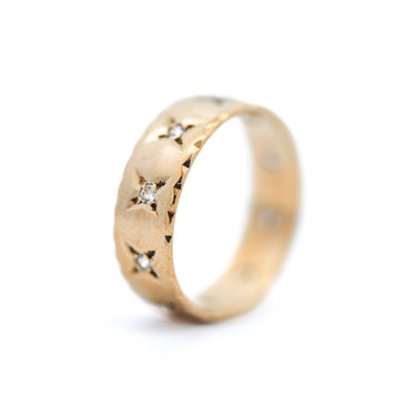 Magpie Vintage- 10ky Wide Gold Band w/ 10 White Sapphires