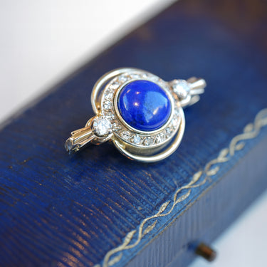 Magpie Vintage- Brooch 14kw Gold - Lapis & Diamond