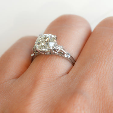 VINTAGE-  18k White Gold Art Deco Ring w/ 2.32ct Old European Cut