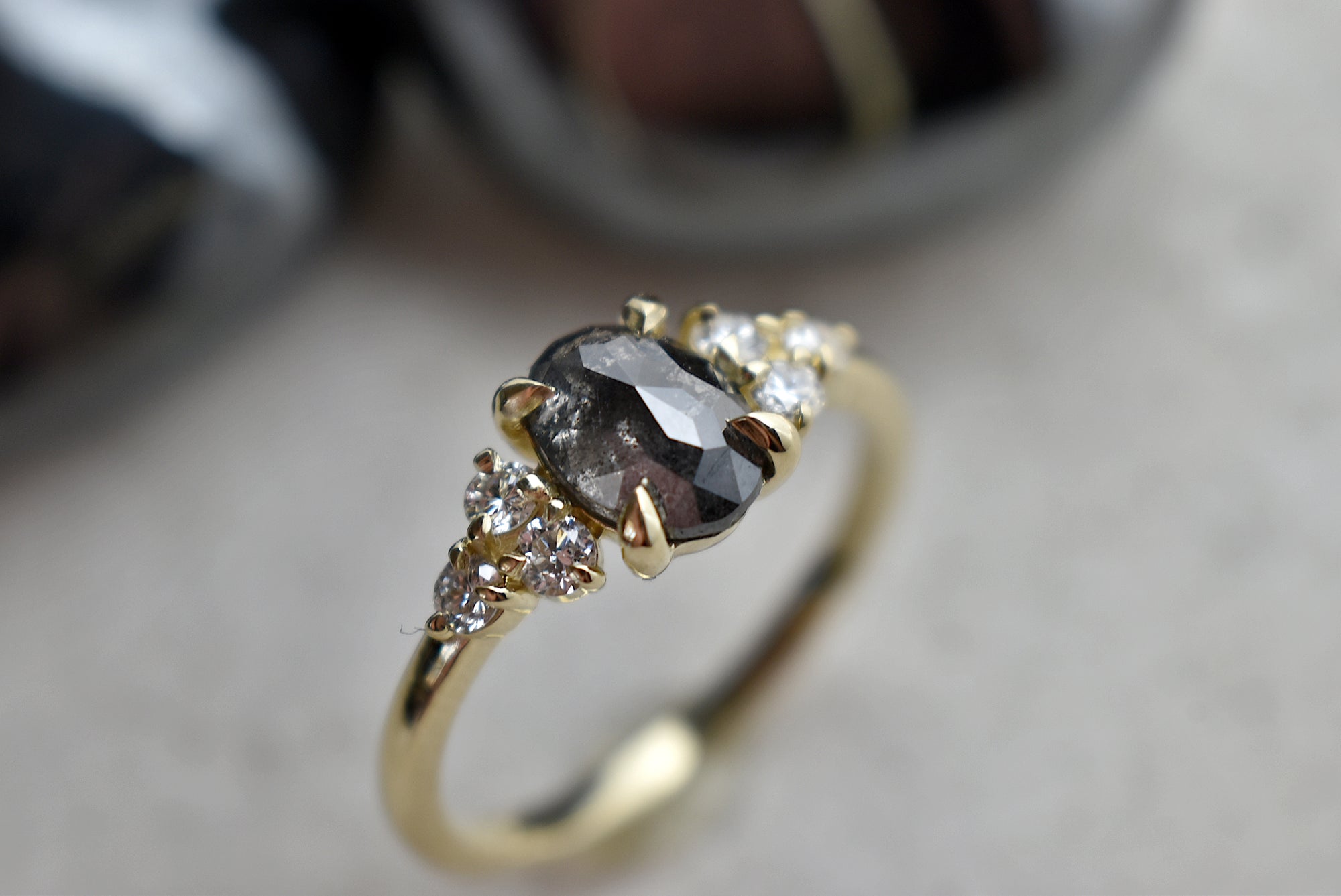 Rose Gold .95ct Oval Rose Cut Salt & Pepper Diamond Ring - Magpie Jewellery