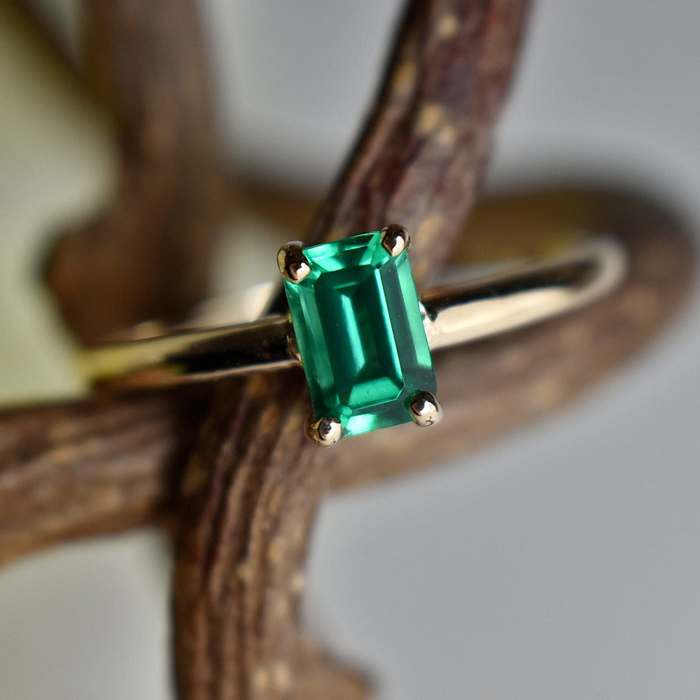 Lab-Grown Emerald Solitaire Ring