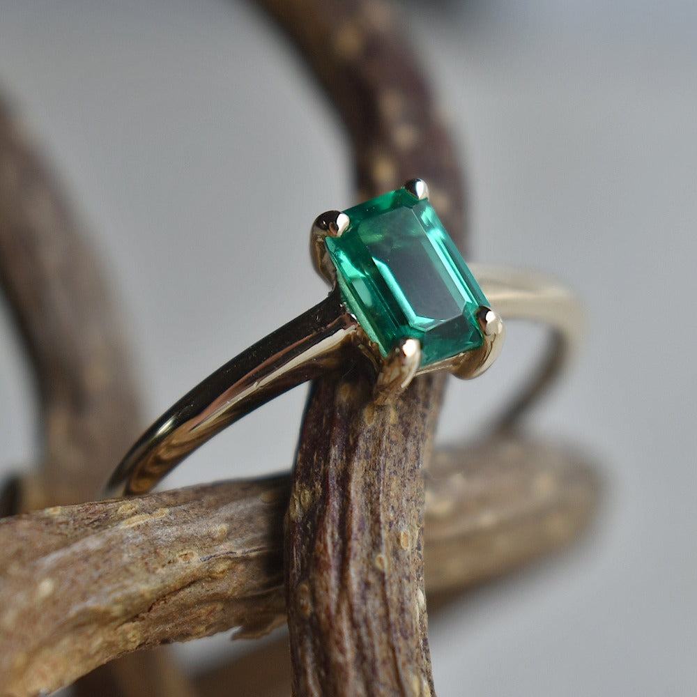 Lab-Grown Emerald Solitaire Ring