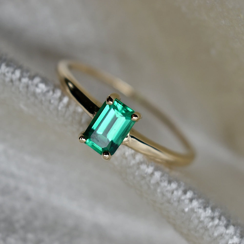 Lab-Grown Emerald Solitaire Ring