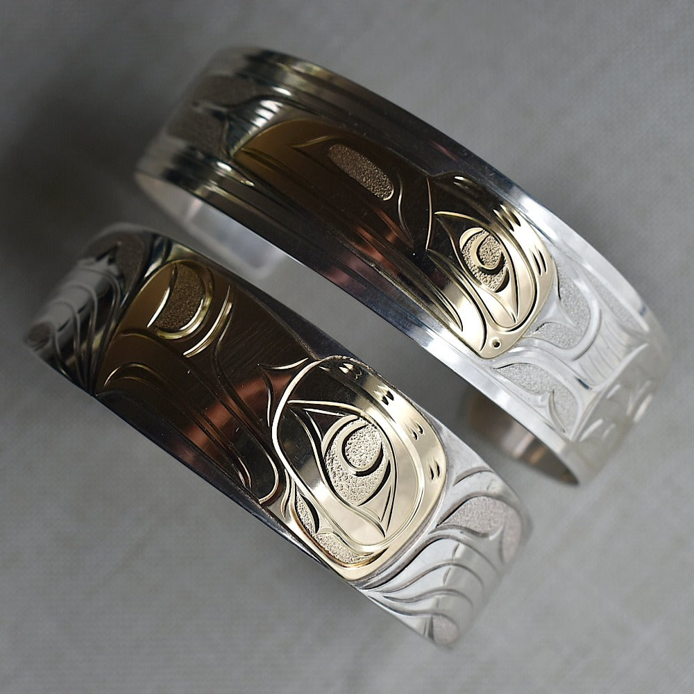 Wide Silver Totem Cuff with 14k Gold Overlay | Magpie Jewellery