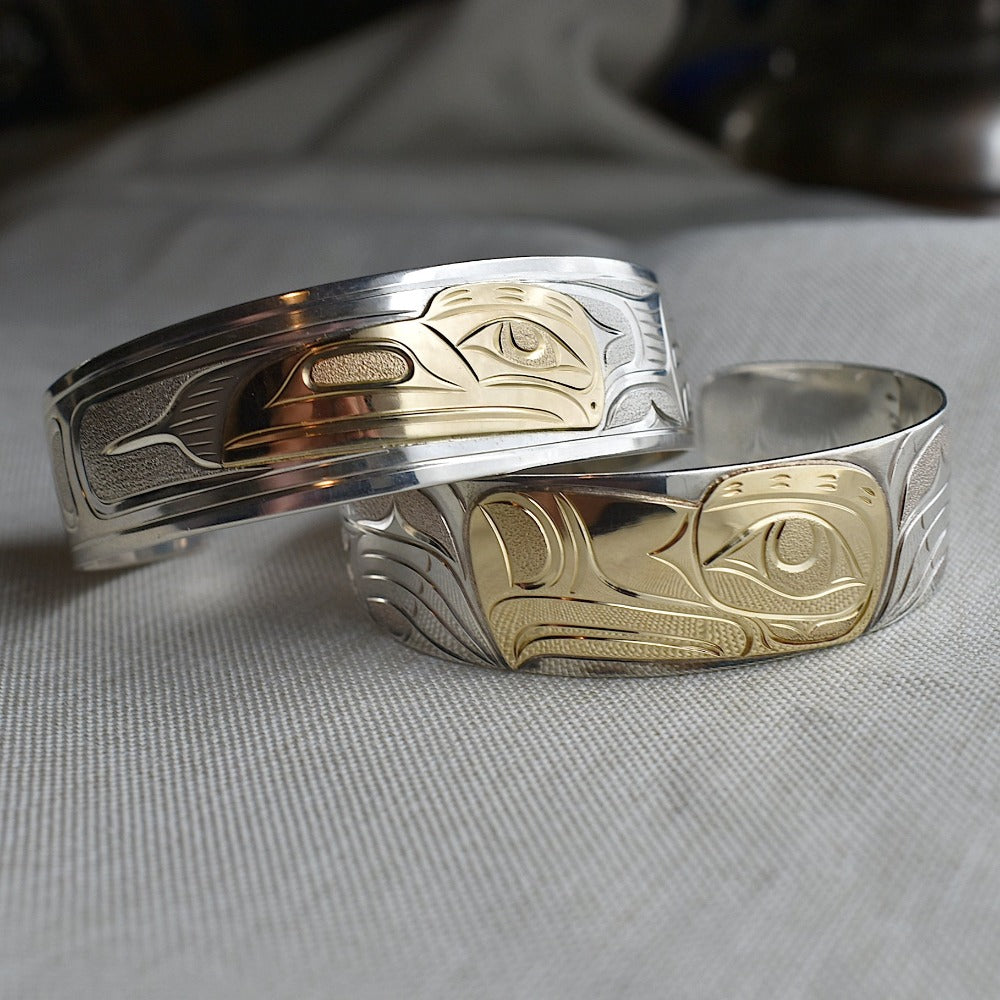 Wide Silver Totem Cuff with 14k Gold Overlay | Magpie Jewellery