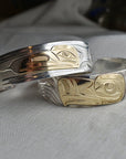 Wide Silver Totem Cuff with 14k Yellow Gold Overlay