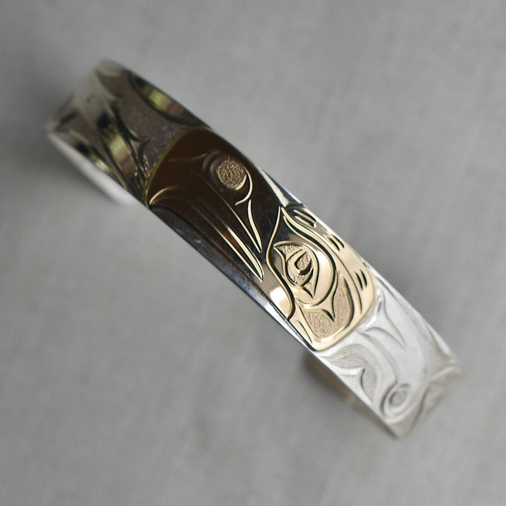Medium Eagle Totem Cuff with 14k Yellow Gold Overlay