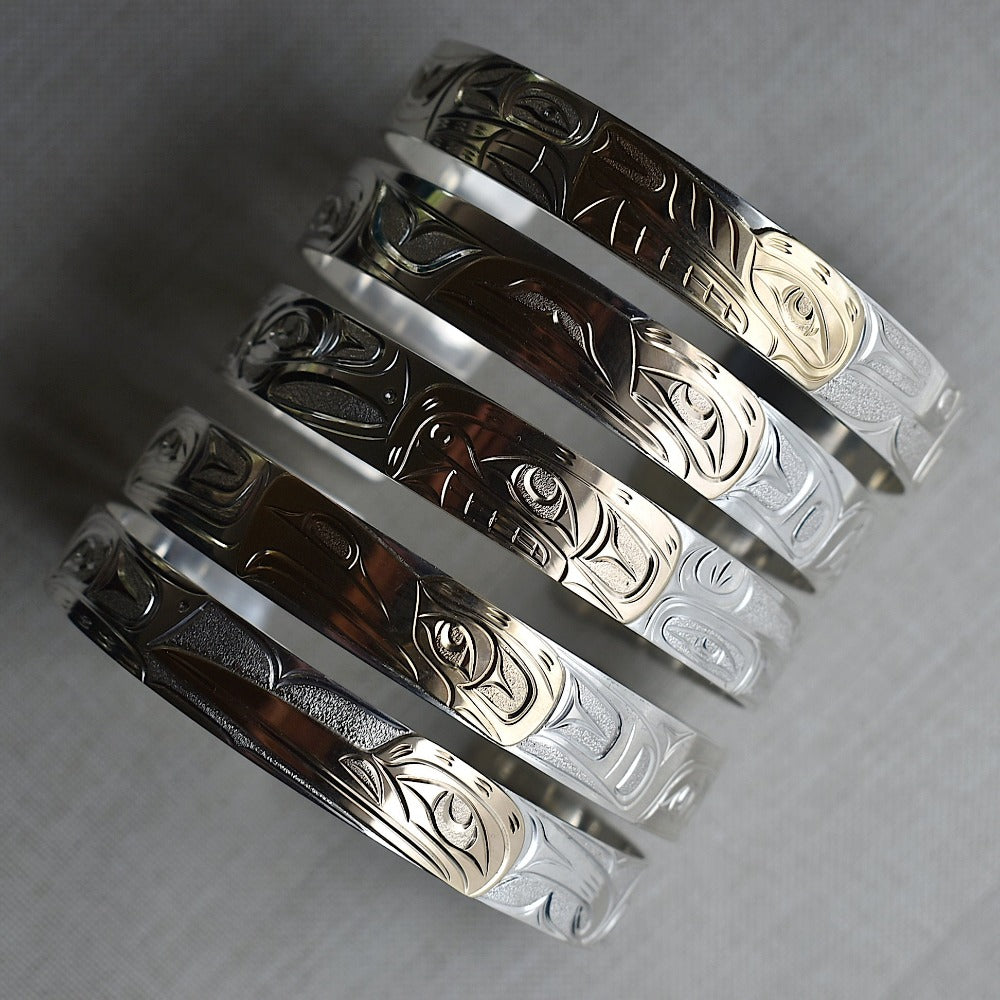 Narrow Silver Totem Cuff with 14k Overlay | Magpie Jewellery