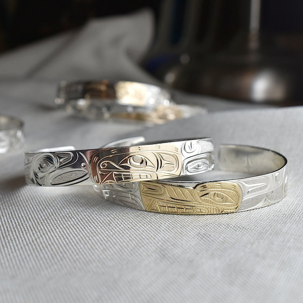 Narrow Silver Totem Cuff with 14k Overlay | Magpie Jewellery