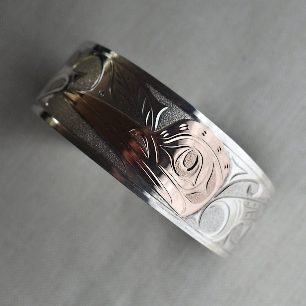 Extra Wide Hummingbird Totem Cuff with 14k Rose Gold Overlay