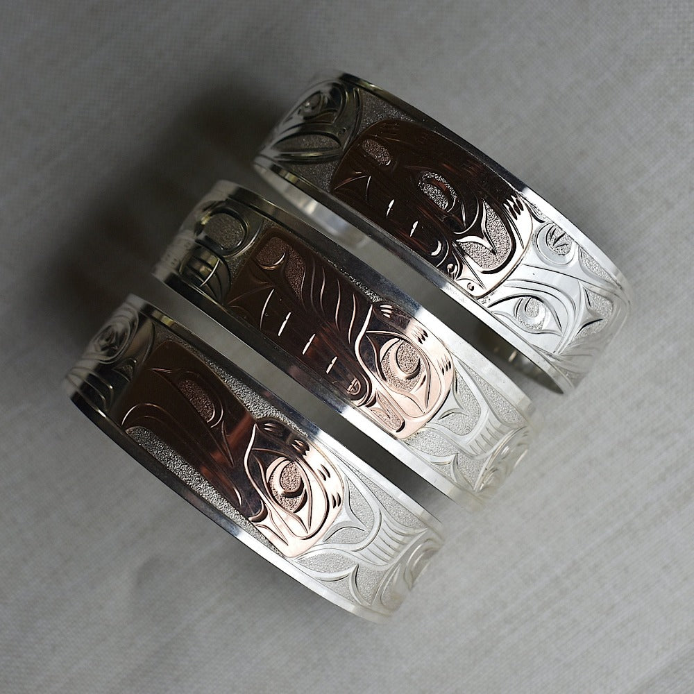 Wide Silver Totem Cuff with 14k Gold Overlay | Magpie Jewellery