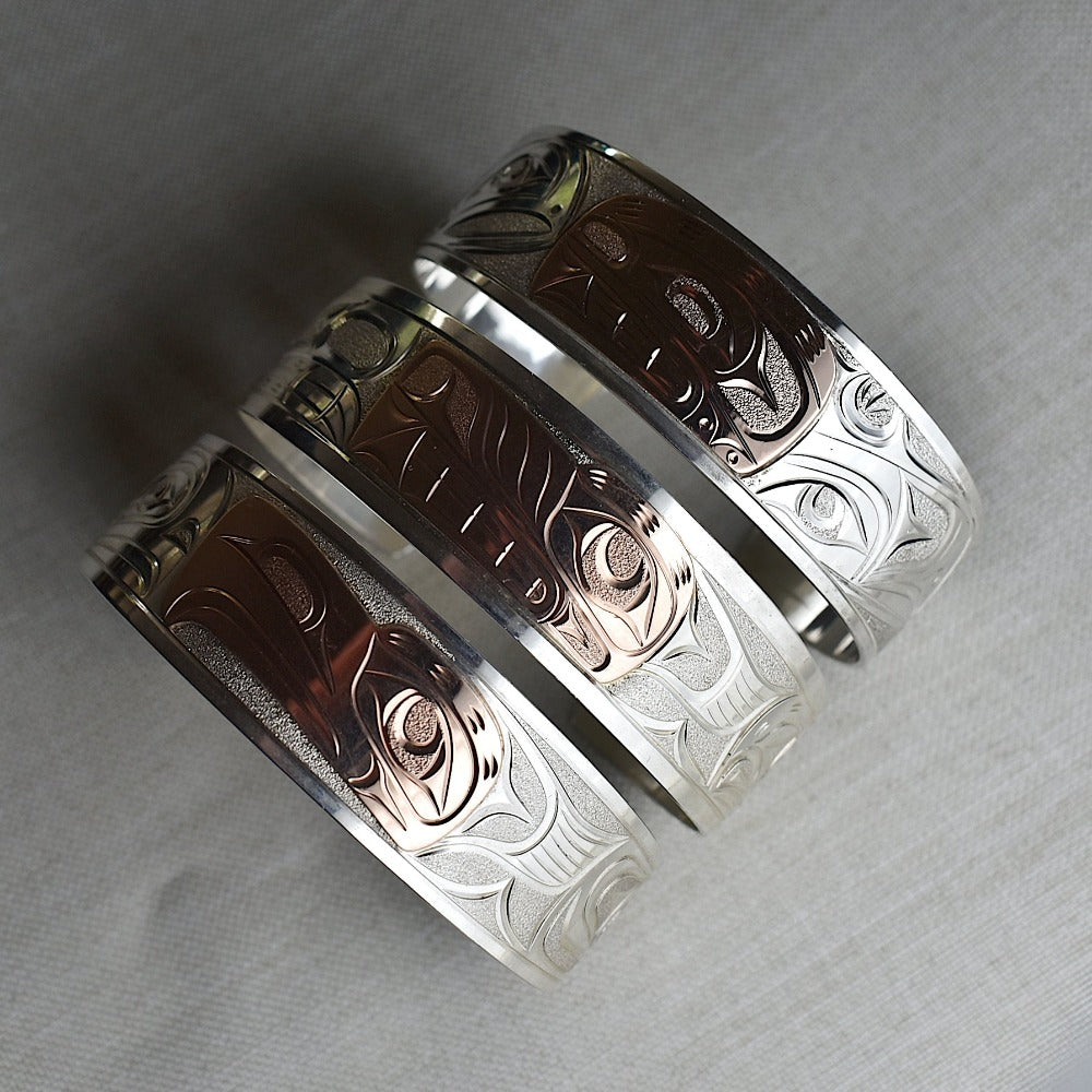 Wide Silver Totem Cuff with 14k Gold Overlay | Magpie Jewellery
