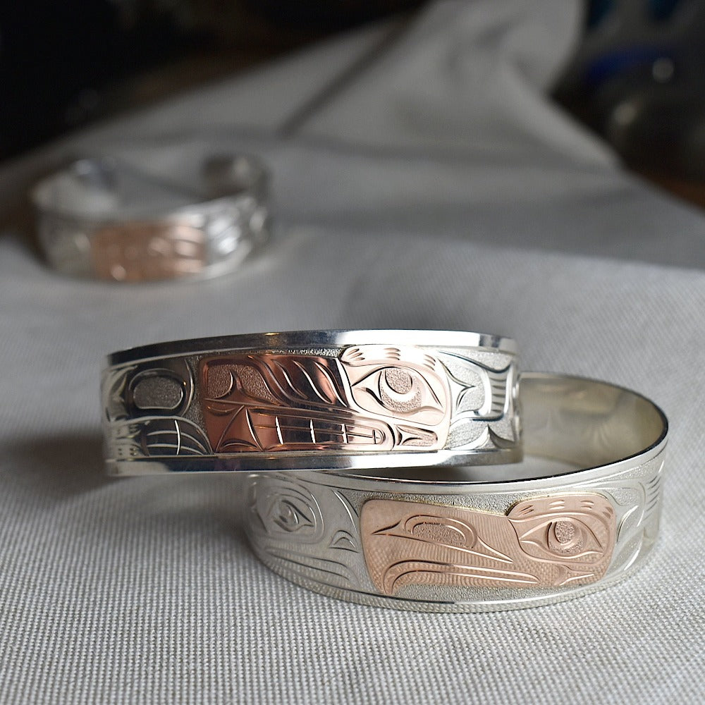 Wide Silver Totem Cuff with 14k Rose Gold Overlay (Showcase)