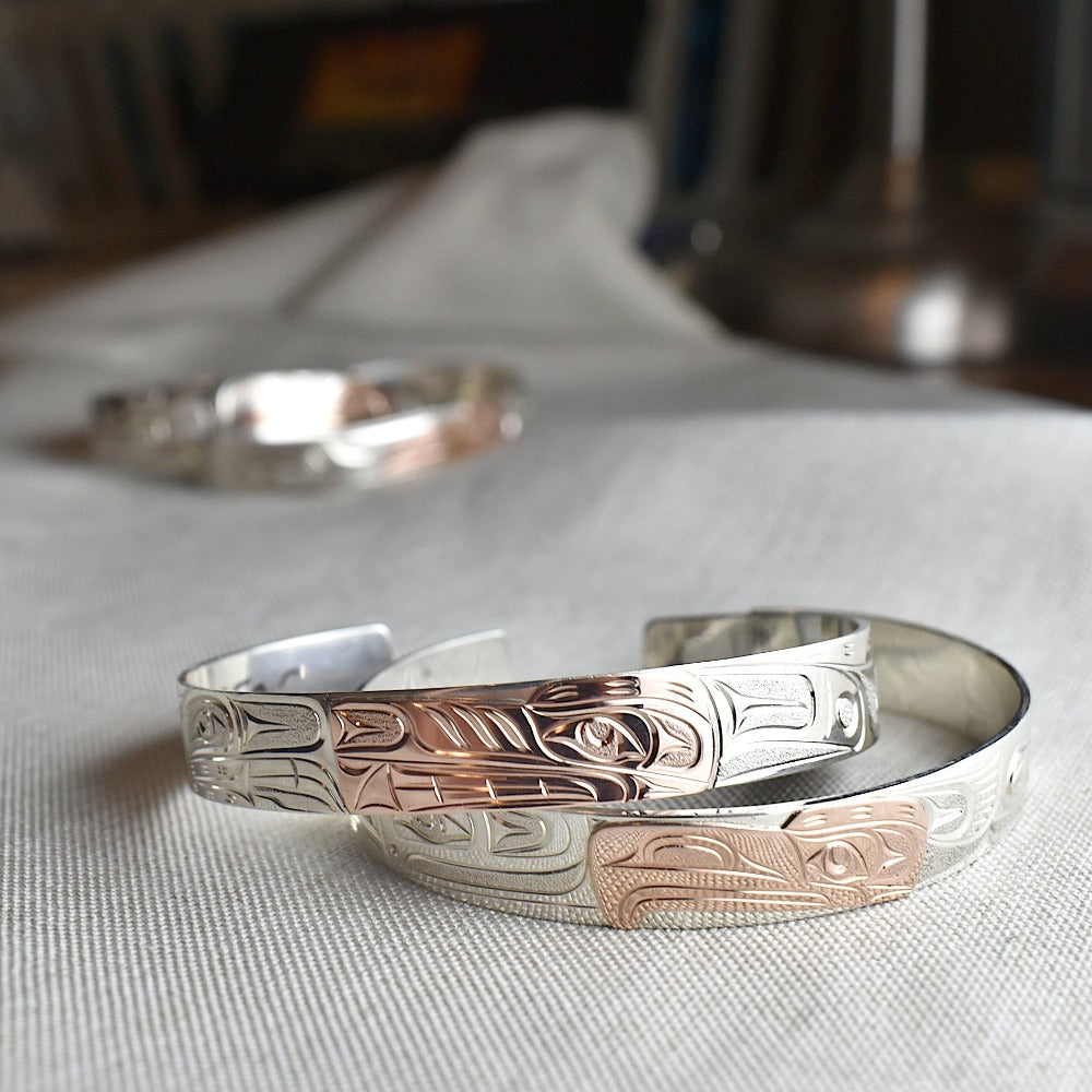 Narrow Silver Totem Cuff with 14k Overlay | Magpie Jewellery
