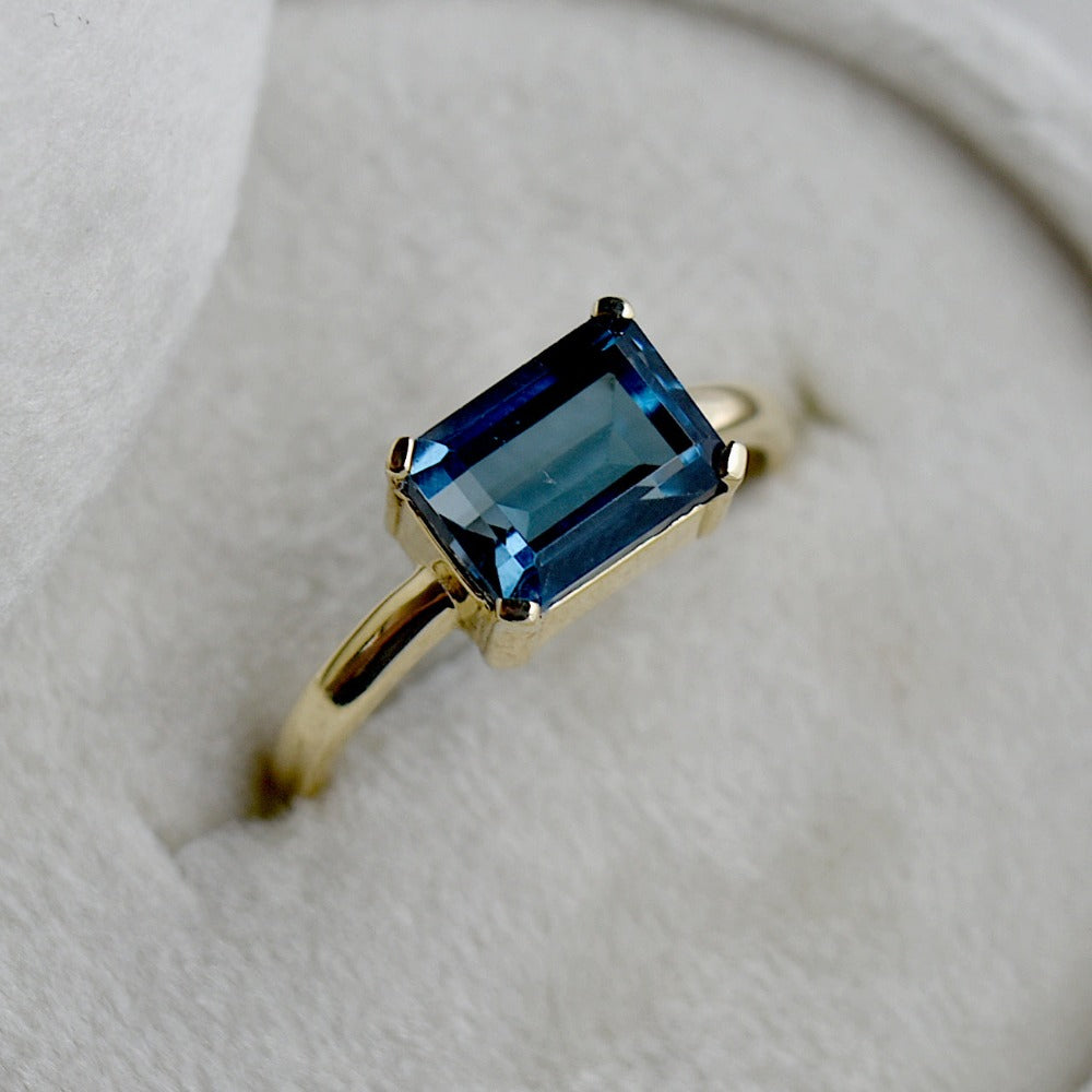 Emerald Cut London Blue Topaz Ring | Magpie Jewellery
