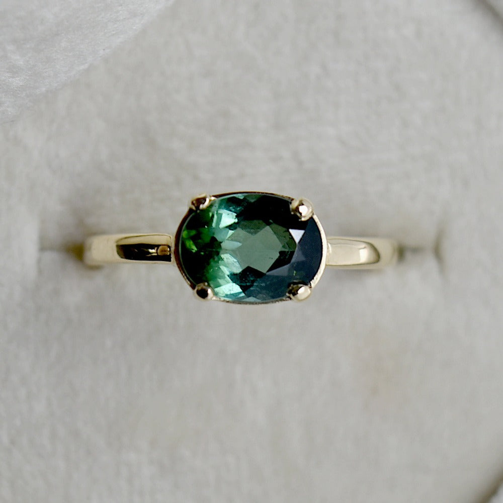 Horizontal Set Oval Green Tourmaline Ring