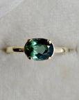 Horizontal Set Oval Green Tourmaline Ring