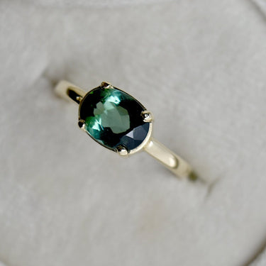 Horizontal Set Oval Green Tourmaline Ring