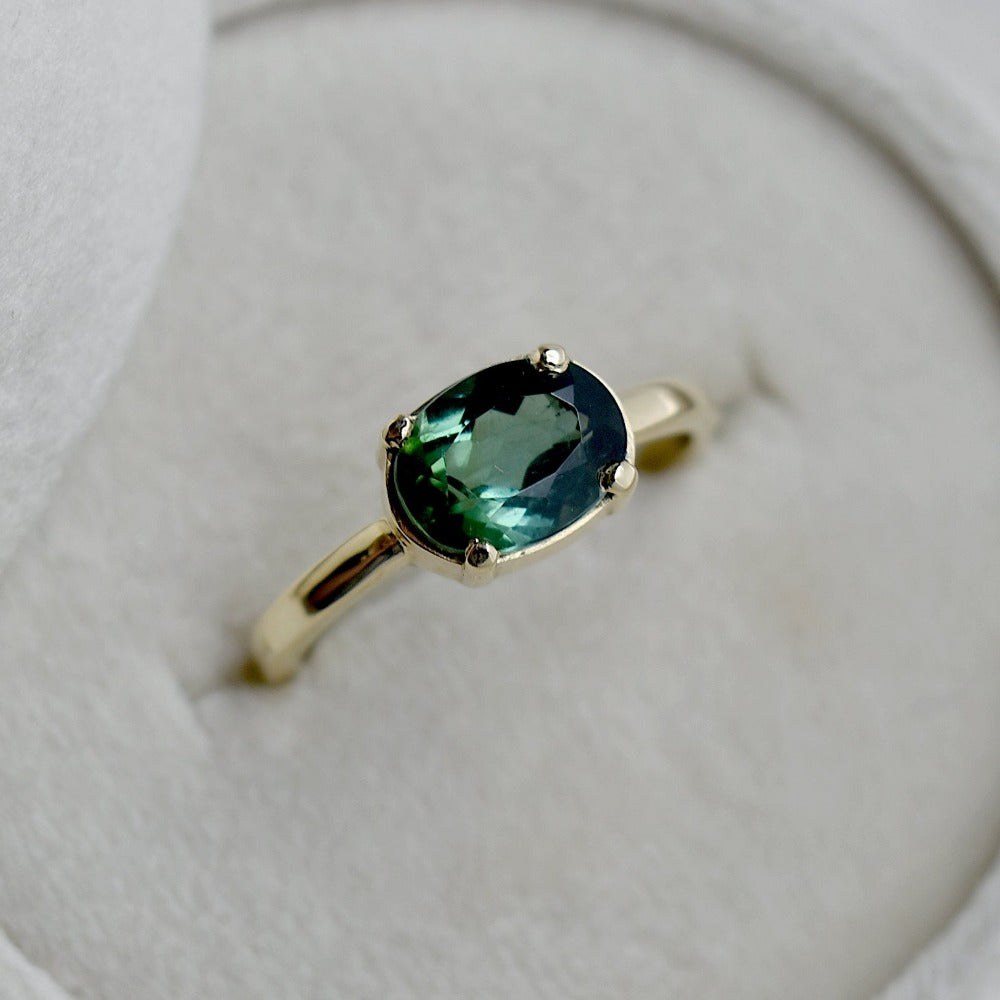 Horizontal Set Oval Green Tourmaline Ring