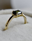Horizontal Set Oval Deep Teal Sapphire Ring
