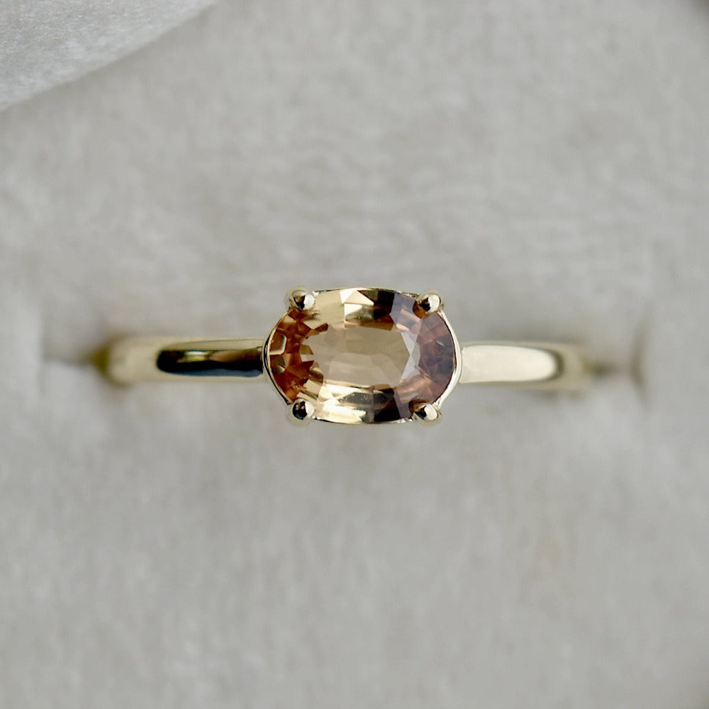 OOAK Horizontal Oval Peach Sapphire Ring
