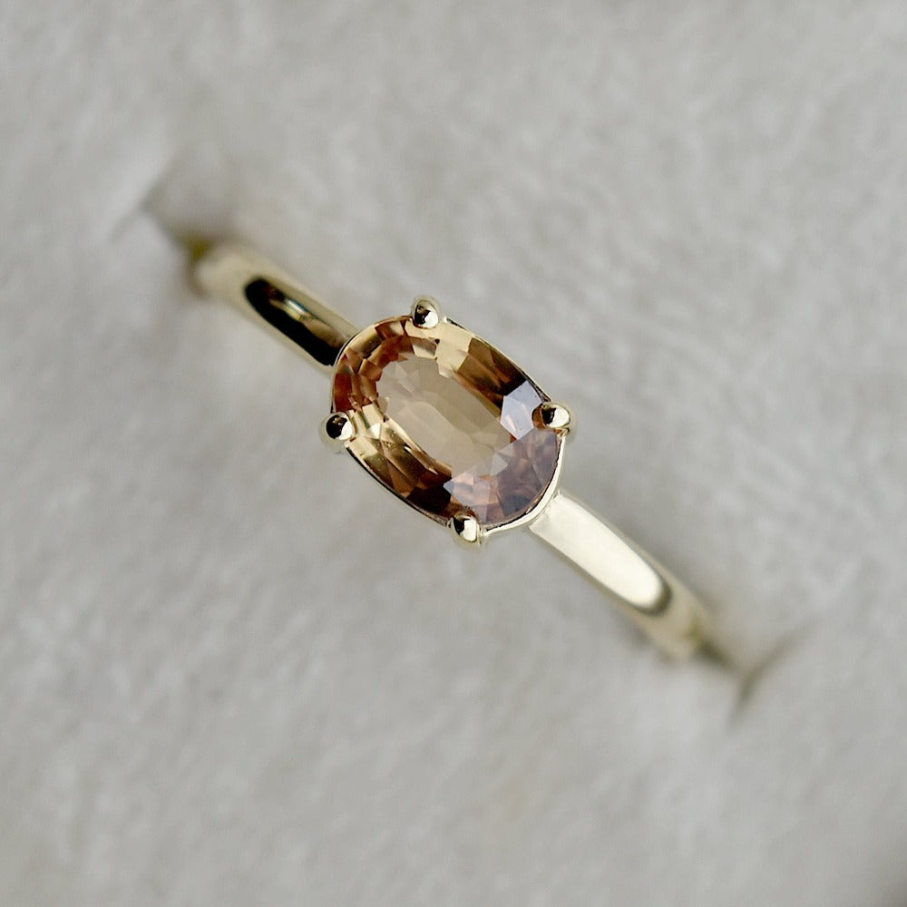 OOAK Horizontal Oval Peach Sapphire Ring