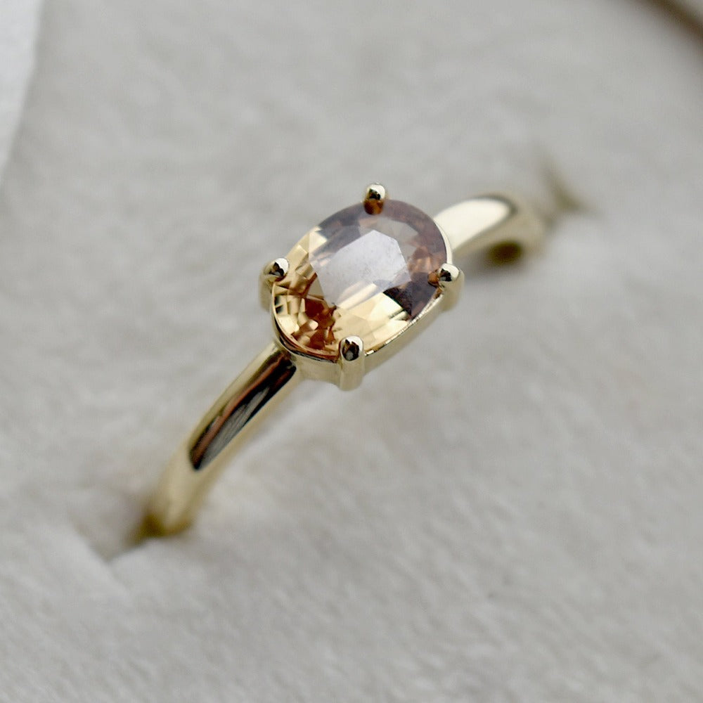 OOAK Horizontal Oval Peach Sapphire Ring