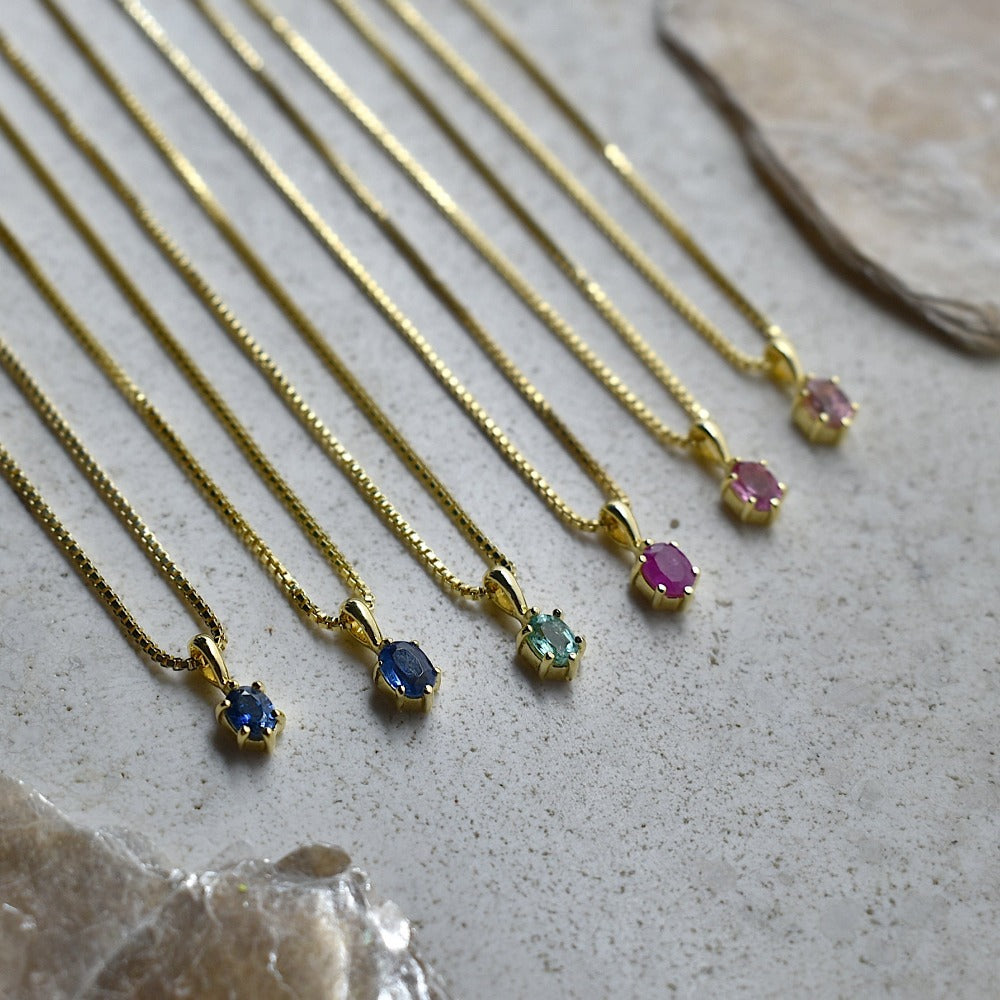 Oval Claw-Set Gemstone Necklace - Gold Vermeil