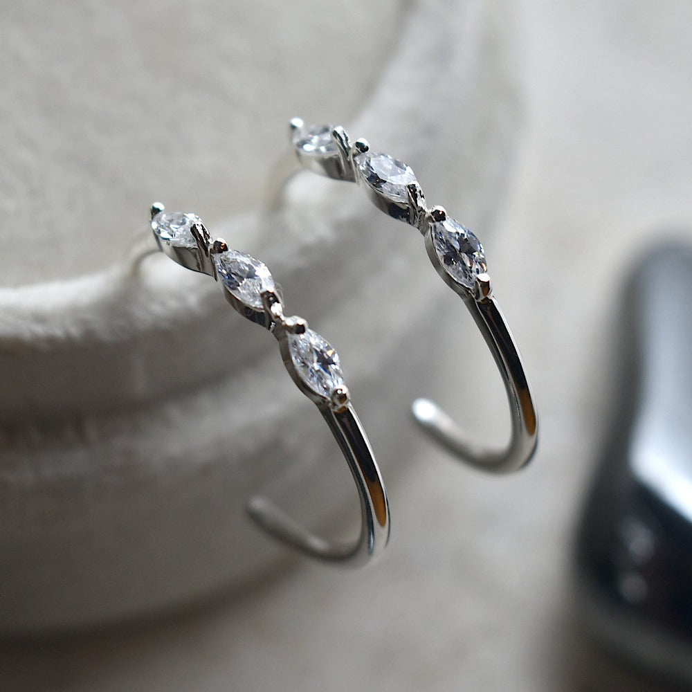 Hoop Stud with Triple Marquise CZ Accent | Magpie Jewellery