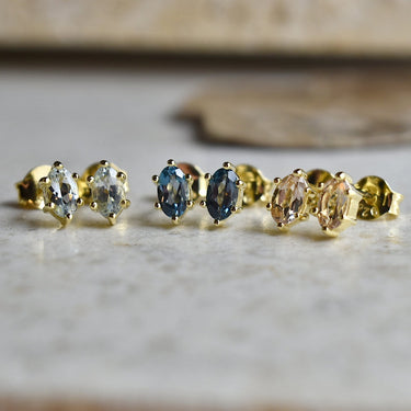 Six-Prong Oval Gemstone Stud Earrings | Magpie Jewellery