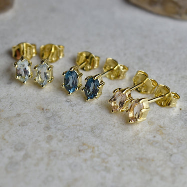 Six-Prong Oval Gemstone Stud Earrings | Magpie Jewellery