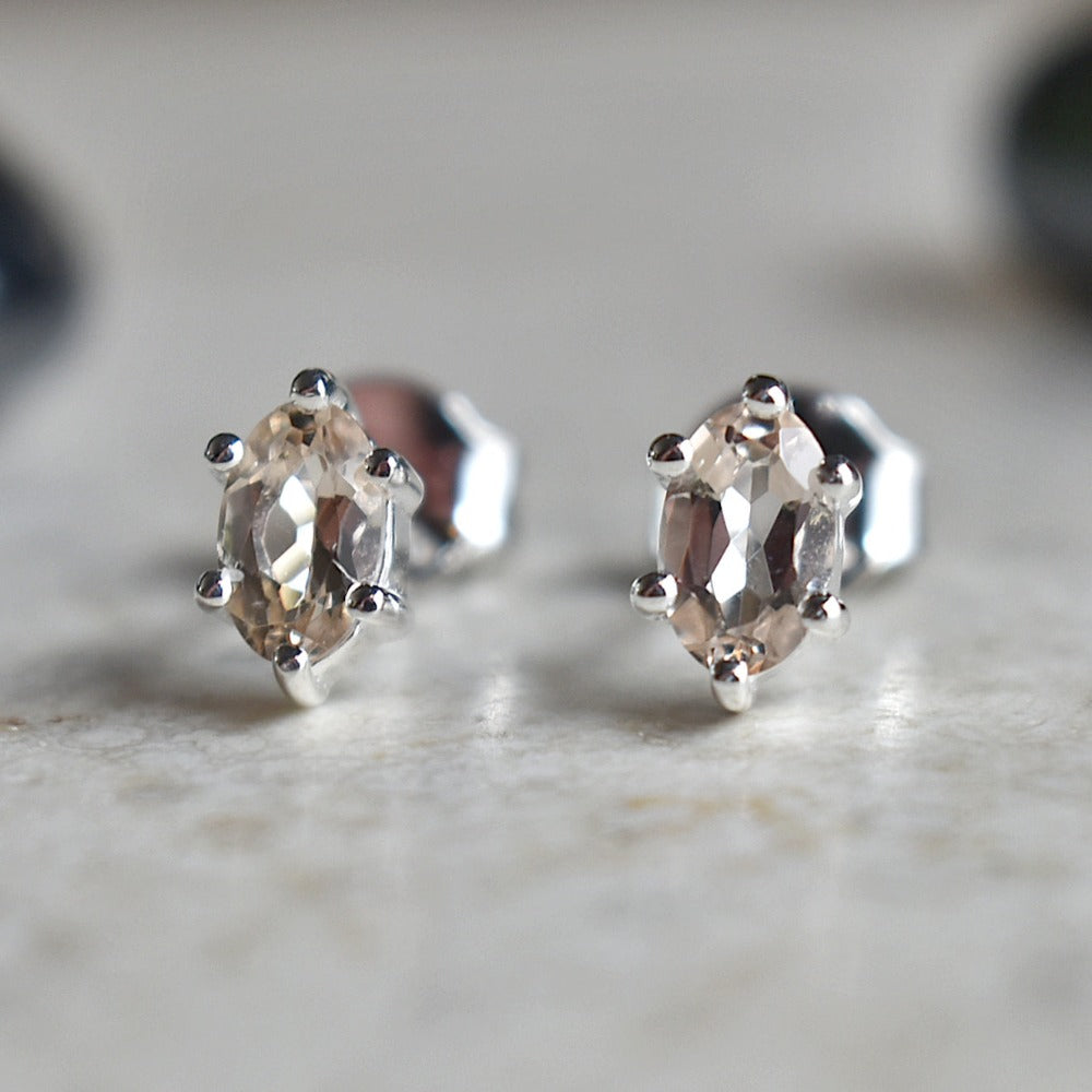 Six-Prong Oval Gemstone Stud Earrings
