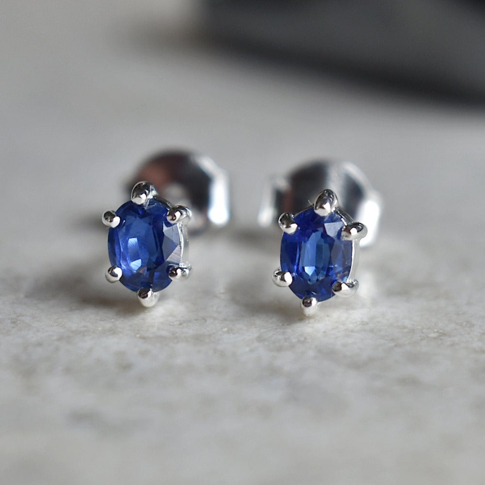 Small Six-Prong Oval Gemstone Stud Earrings