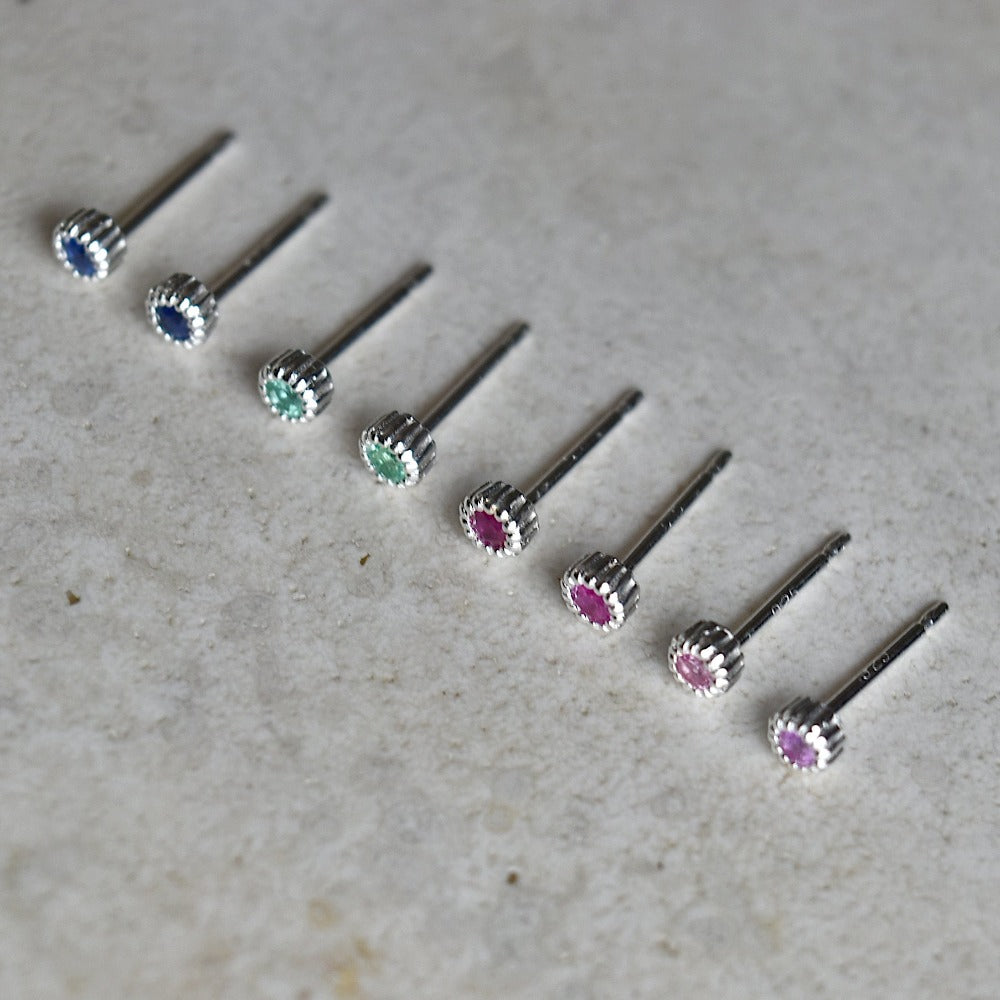 Milgrain Bezel Set Gemstone Stud Earrings