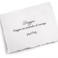 A Pyrrha note describing the Dagger talisman. it reads, "Daggers are symbolic of courage."