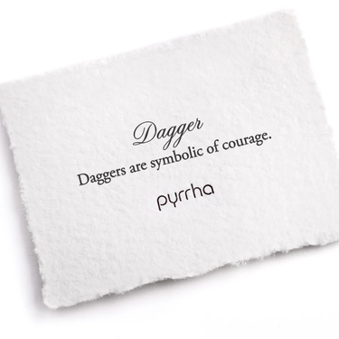 A Pyrrha note describing the Dagger talisman. it reads, "Daggers are symbolic of courage."
