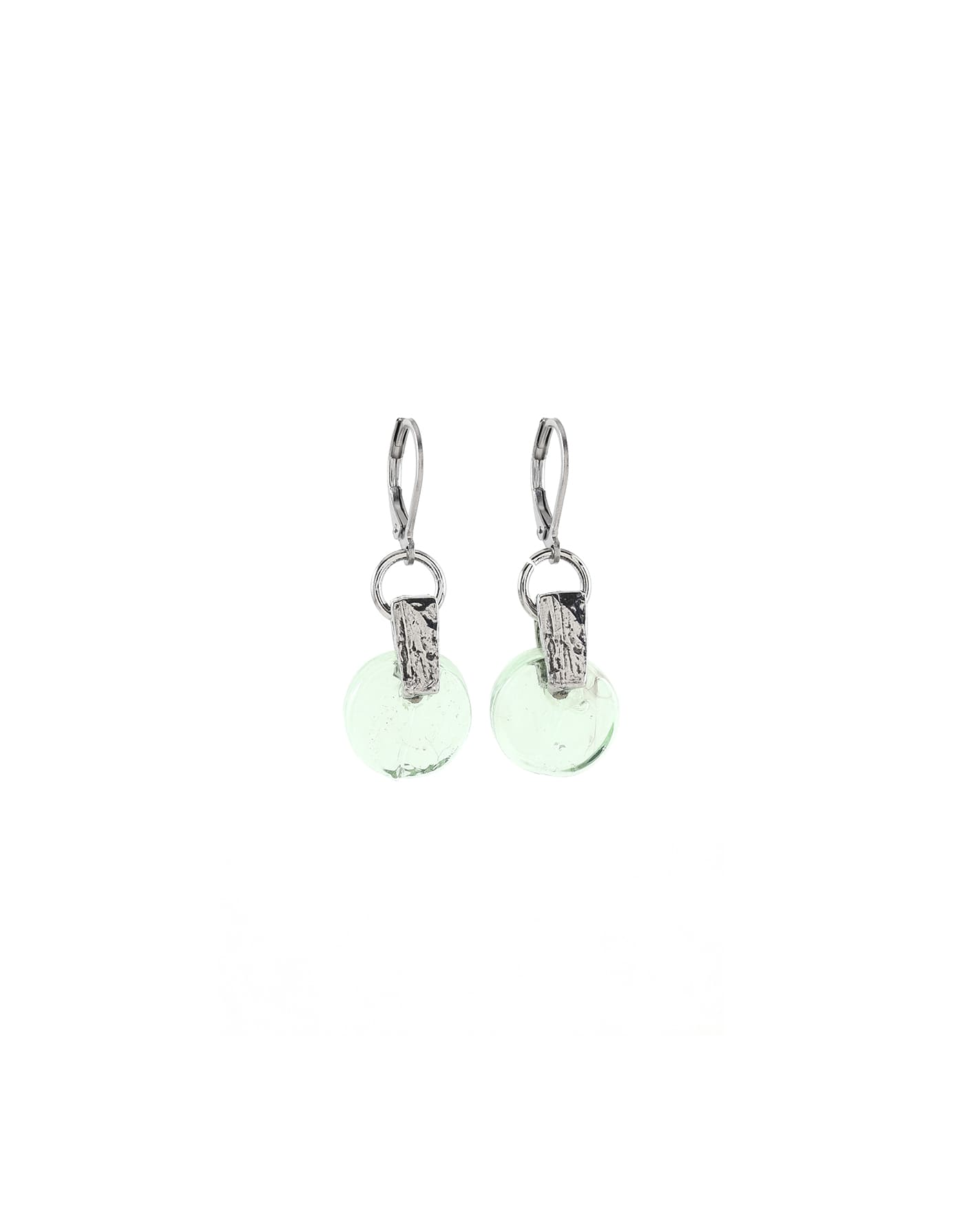 Silver Plated Pewter Earrings with a Bright Green Glass Bead