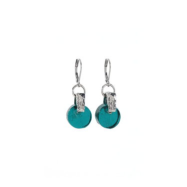 Silver Plated Pewter Earrings with a Blue Green Glass Bead