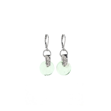 Silver Plated Pewter Earrings with a Bright Green Glass Bead