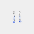Short Silver earrings with colorful Blue beads in varied shapes and a pewter nugget