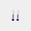 Short Silver earrings with colorful Purple and Black beads in varied shapes and a pewter nugget