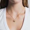 14k Gold plated brass dog pendant on a 18" 14k Gold vermeil elongated curb chain | on model