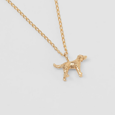 14k Gold plated brass dog pendant on a 18" 14k Gold vermeil elongated curb chain 