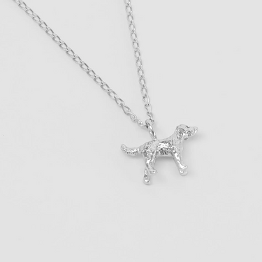 Sterling Silver dog pendant on a 18" Sterling Silver elongated curb chain 