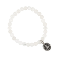 Sterling Silver bracelet with white jade beads and a talisman depicting 3 mushrooms