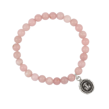 Sterling Silver Bracelet With Bright pink Beads and a talisman depicting 3 mushrooms