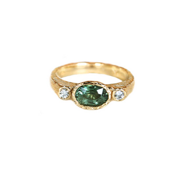 Emerging from the Sea Gold, Diamond & Green Sapphire Ring