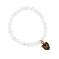 White Jade Beaded bracelet with a Bronze Talisman Depicting A Butterfly