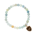 Sea toned Aquamarine Beaded bracelet with a Bronze Talisman Depicting A Butterfly