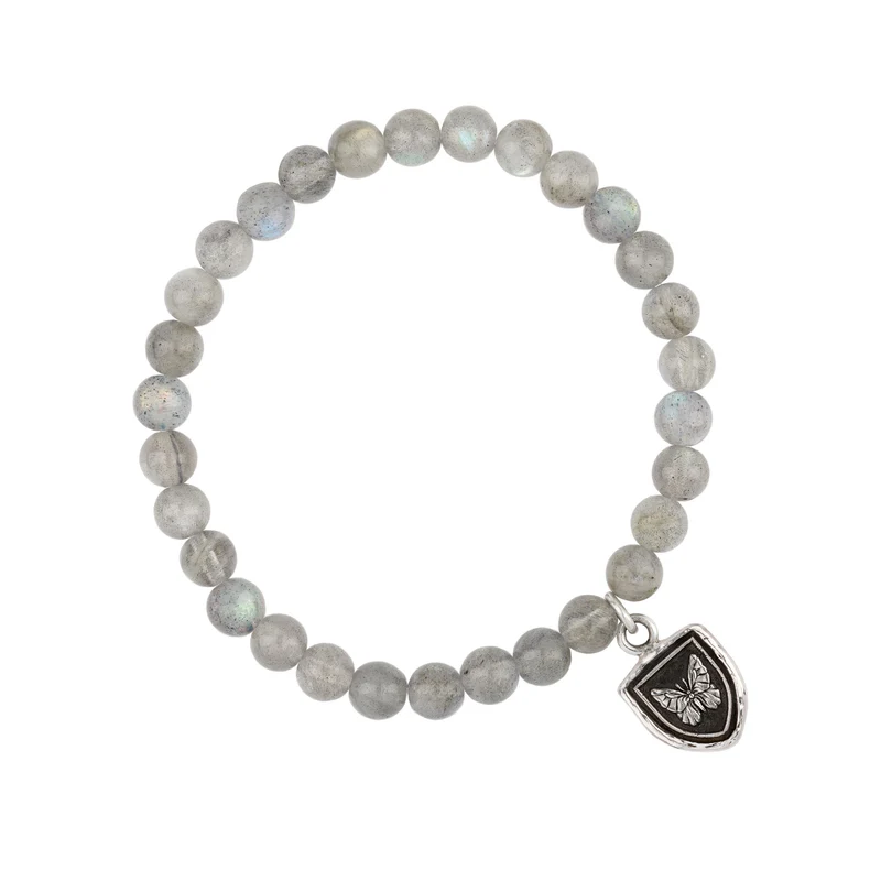 Labradorite Beaded bracelet with a Sterling Silver Talisman Depicting A Butterfly